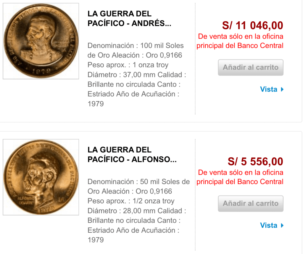 Monedas de oro del BCRP